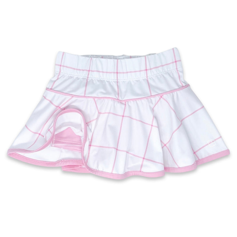 *Pre-Sale* Set Athleisure Girls Skort - White/Pink Windowpane