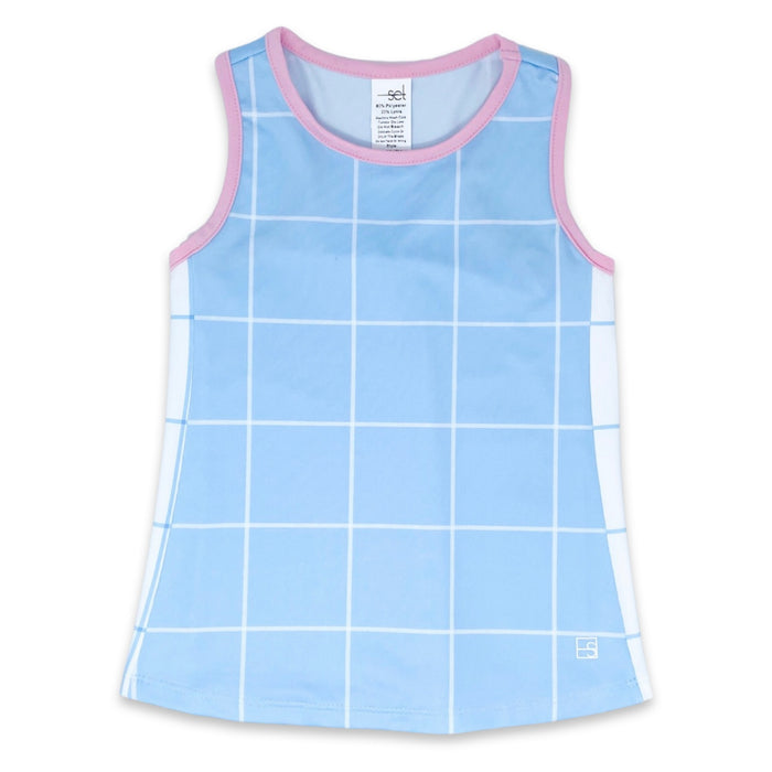 Set Athleisure Girls Tank - White/Blue Windowpane