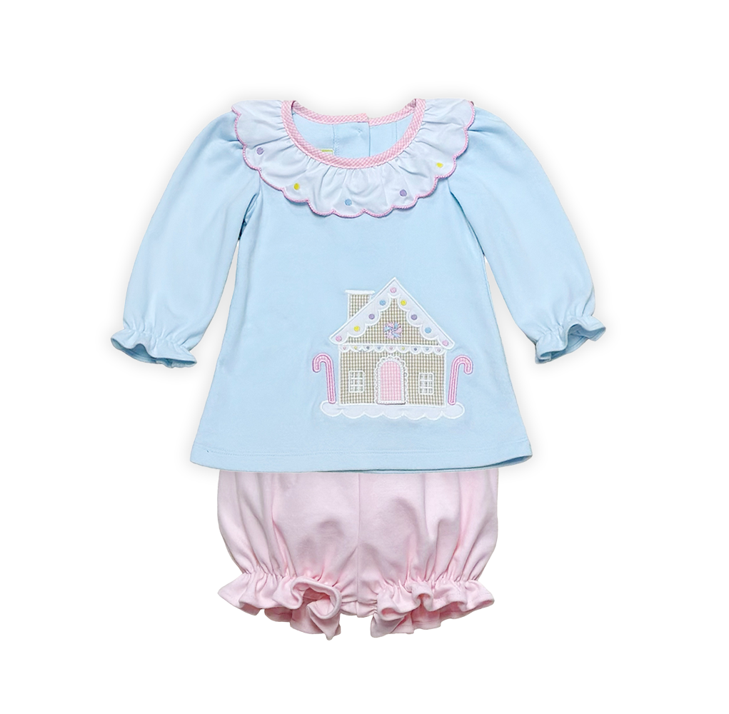 Zuccini Kids Gingerbread Bloomer Set - Blue/Pink