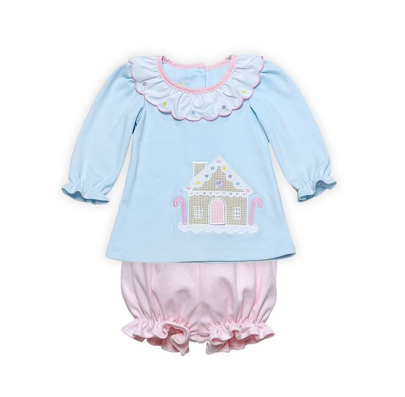 Zuccini Kids Gingerbread Bloomer Set - Blue/Pink