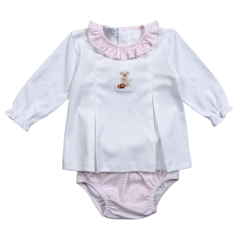 Baby Loren Football Puppy Bloomer Set - Pink