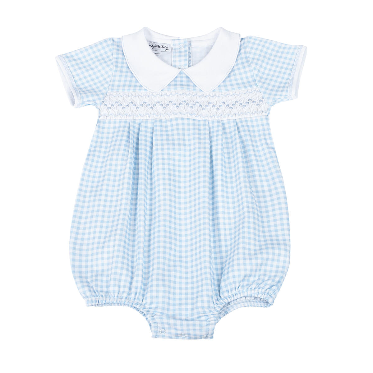 Magnolia Baby Mini Checks Smocked Collared Bubble - Blue