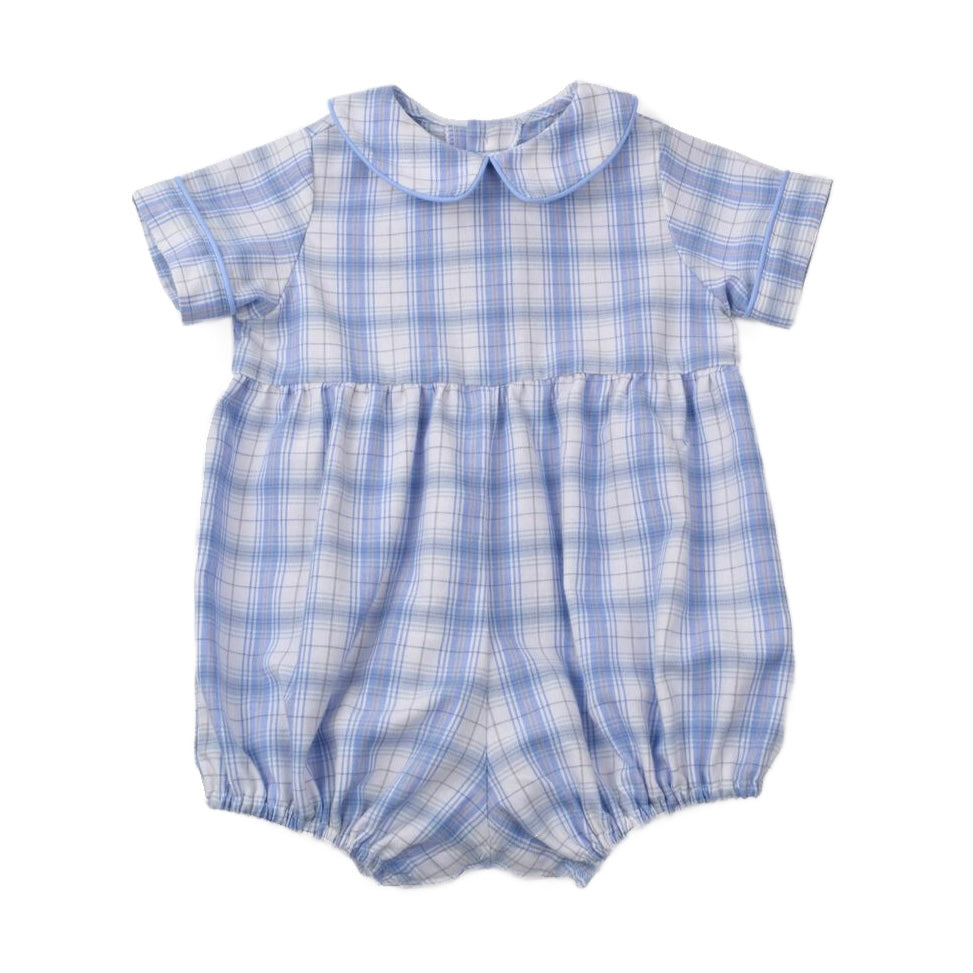 Funtasia Too Boys Romper - Blue/Tan Plaid