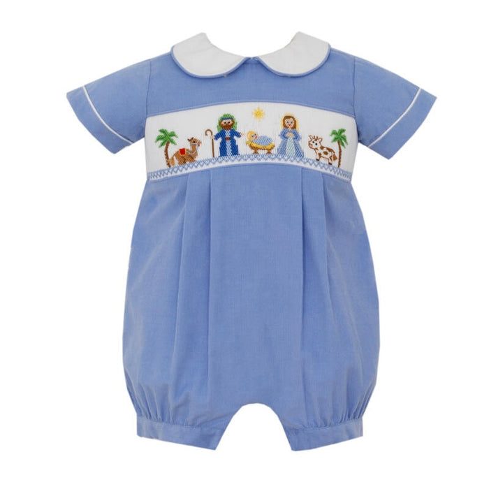 Anavini Nativity Corduroy Romper - Periwinkle Blue