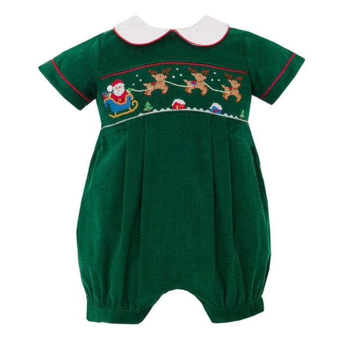 *Pre-Sale* Anavini Santa’s Sleigh Corduroy Romper - Green