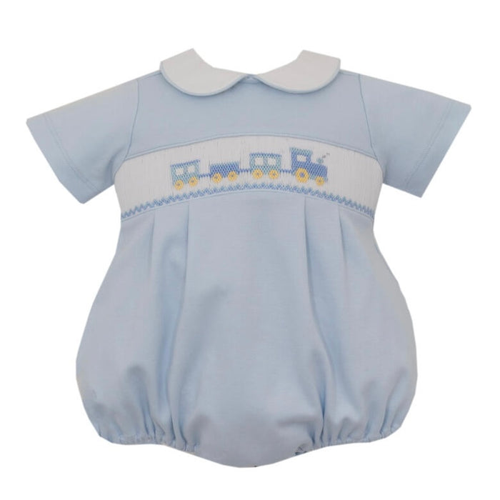 Petit Bebe Train Smocked Bubble - Blue