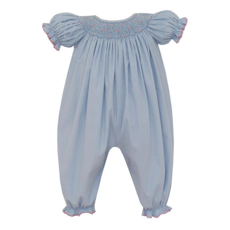 Petit Bebe Smocked Corduroy Long Bubble - Blue