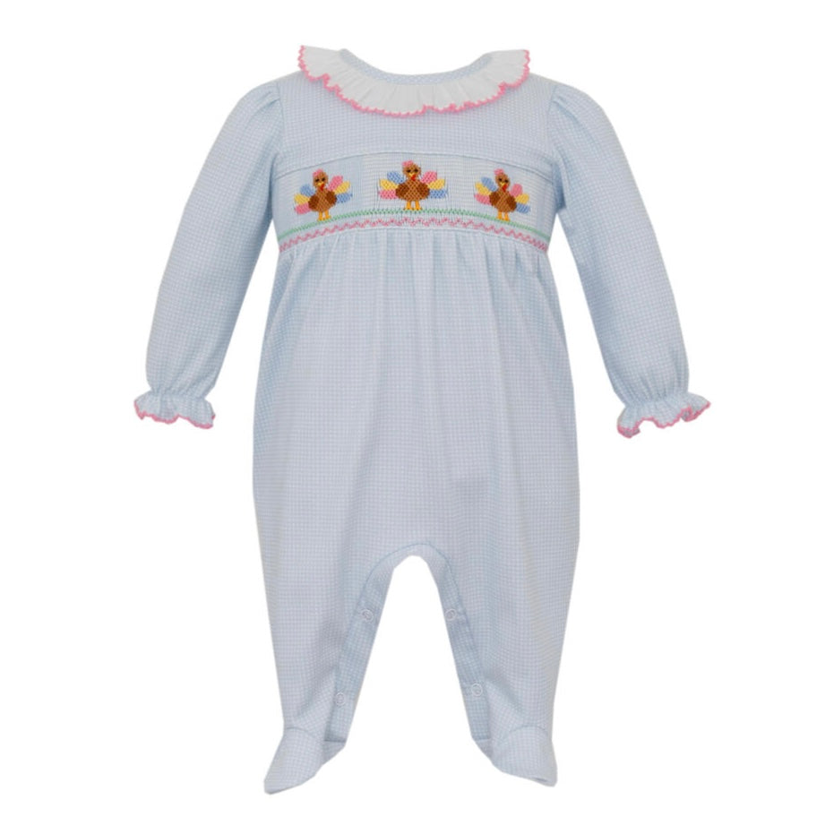 *Pre-Sale* Petit Bebe Girls Turkey Footie - Blue