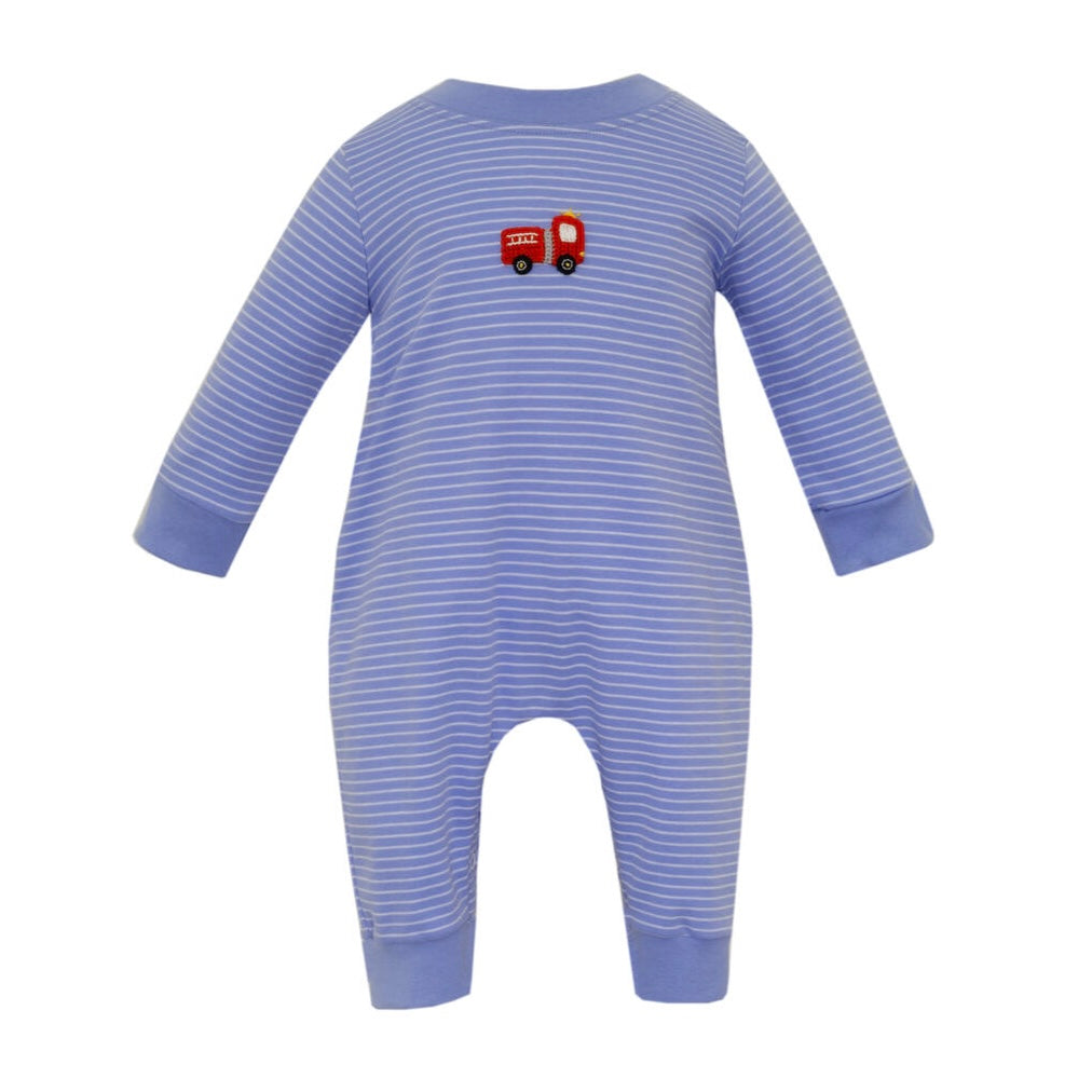 *Pre-Sale* Petit Bebe Firetruck Romper - Periwinkle Blue