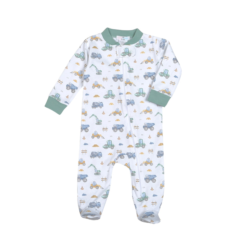 Baby Loren Construction Zipper Footie - Green