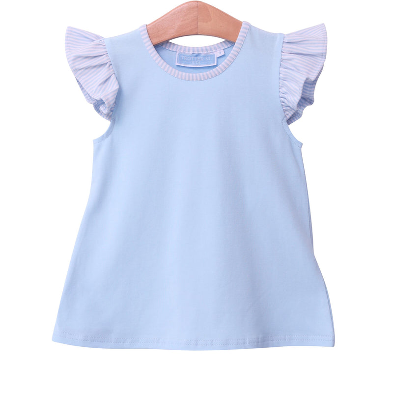 Trotter Street Kids Girls Knit Flutter Top - Blue