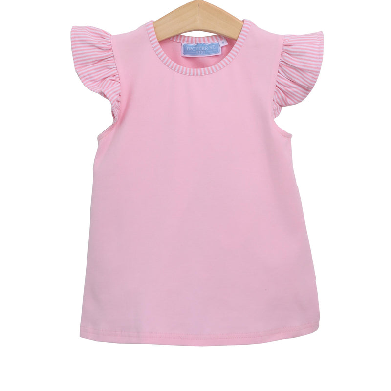 Trotter Street Kids Girls Knit Flutter Top - Pink