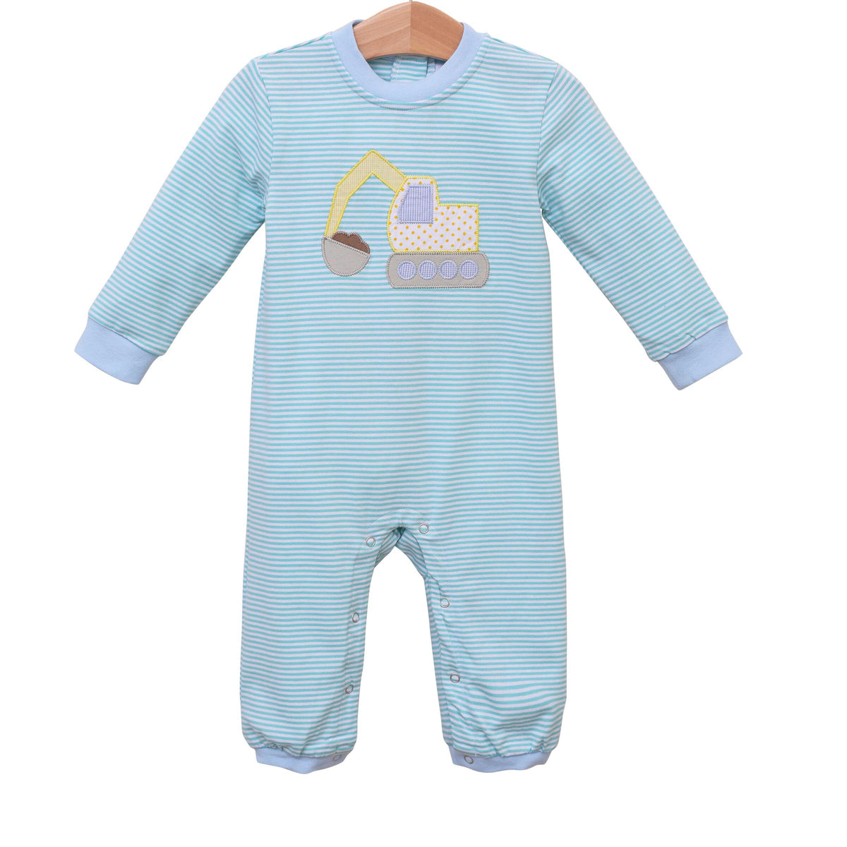 Trotter Street Kids Construction Truck Romper - Blue/Mint