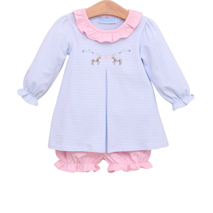 Trotter Street Kids Horse Bloomer Set - Pink/Blue