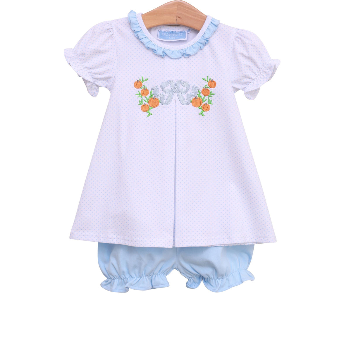 Trotter Street Kids Bow & Pumpkins Bloomer Set - Blue