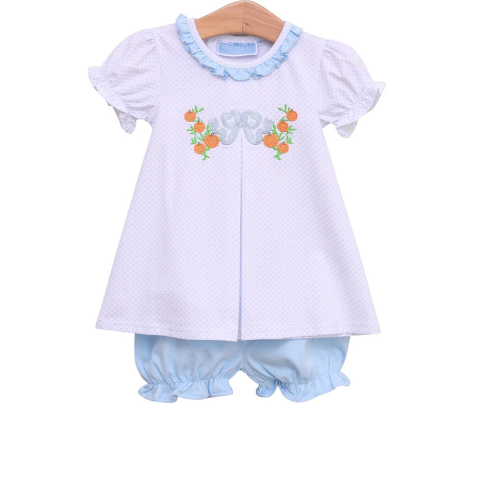 Trotter Street Kids Bow & Pumpkins Bloomer Set - Blue