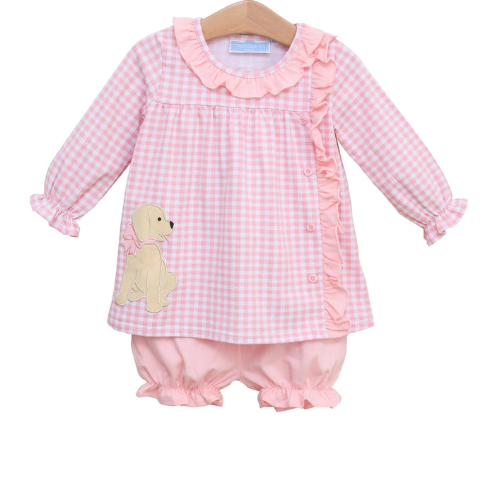 Trotter Street Kids Puppy Bloomer Set - Pink