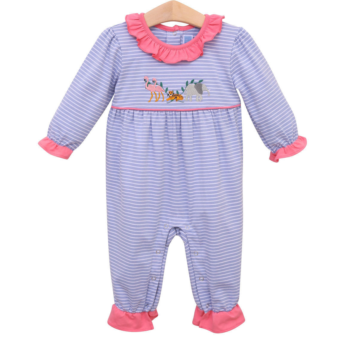 Trotter Street Kids Zoo Friends Romper - Pink/Blue