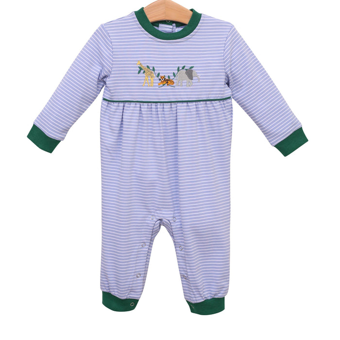 Trotter Street Kids Zoo Friends Romper - Green/Blue