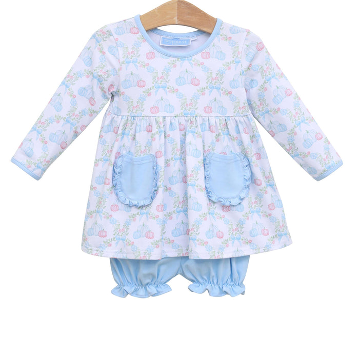 Trotter Street Kids Pumpkin Floral Bloomer Set - Blue