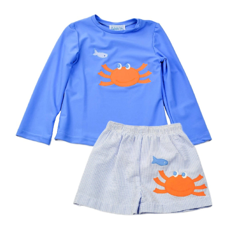 Funtasia Too Crab Rash Guard Short Set - Blue
