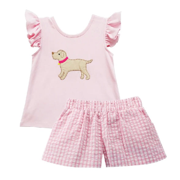 Zuccini Kids Labrador Appliqué Short Set - Pink