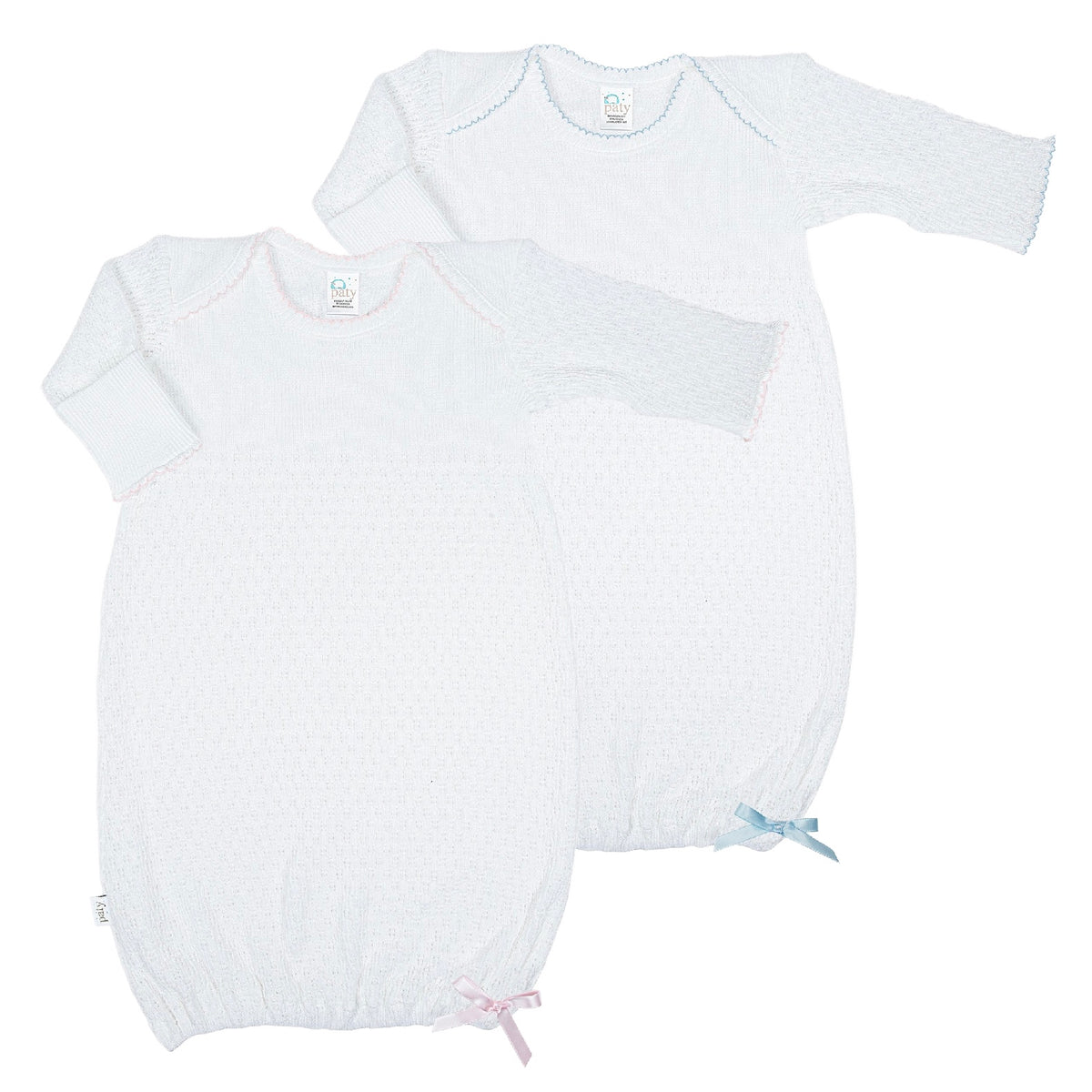 *Pre-Order* Paty, Inc. Knit Overlap Shoulder Gown - White w/ Colored Trim