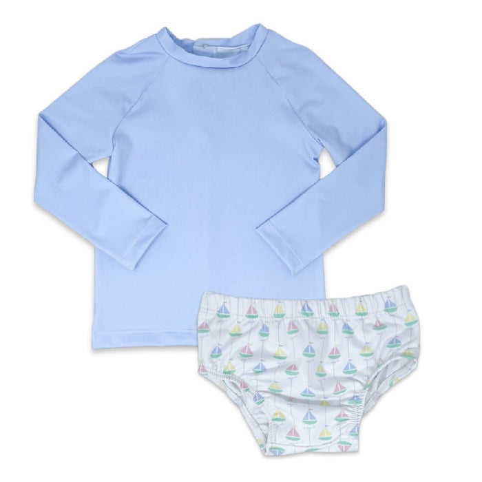 Lullaby Set Boys Rash Guard Set - Seaside Sailboats