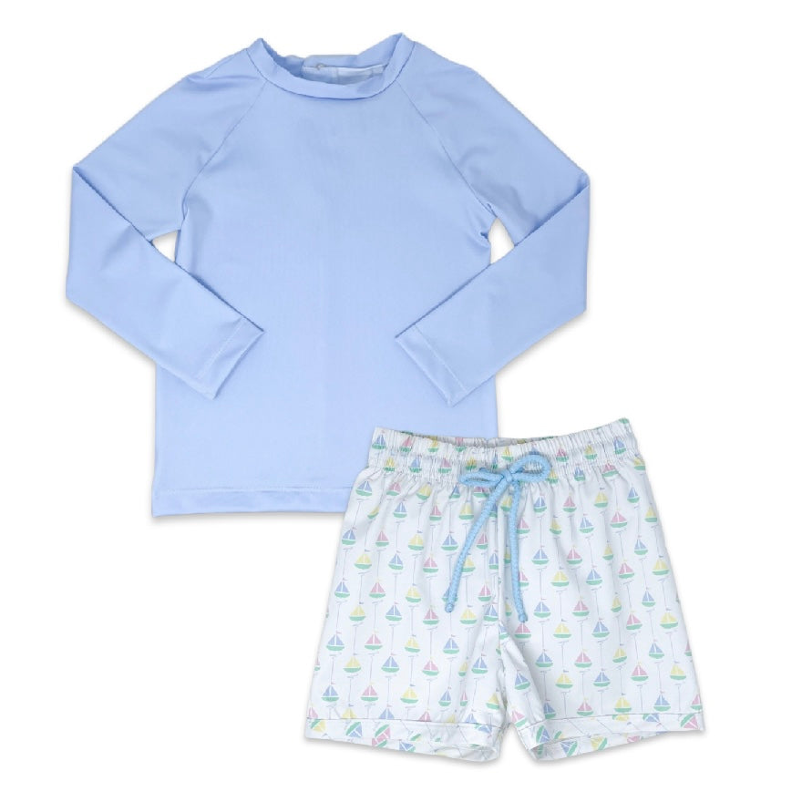 Lullaby Set Rash Guard Short Set - Seaside Sailboat