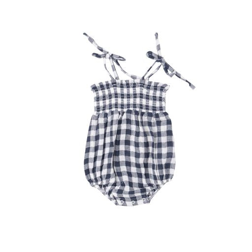 Angel Dear Navy Gingham Smocked Bubble