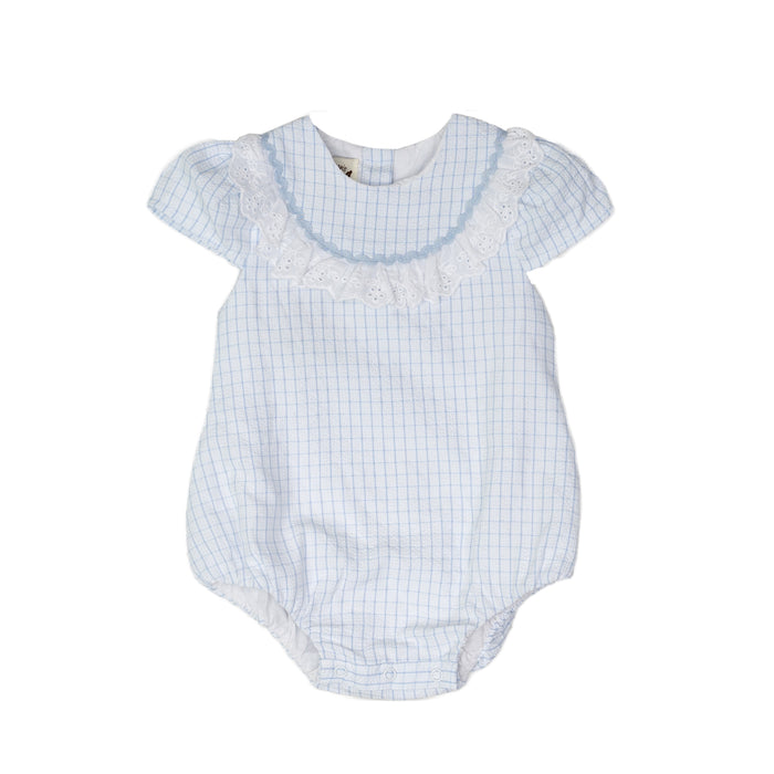 The Oaks Apparel Girls Windowpane Bubble - Blue