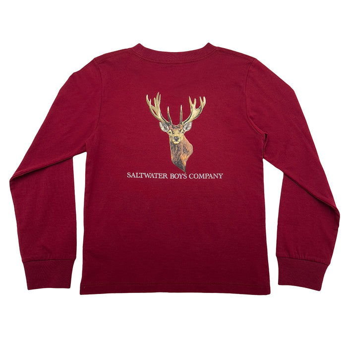 Saltwater Boys Company Deer Long Sleeve T-Shirt - Maroon