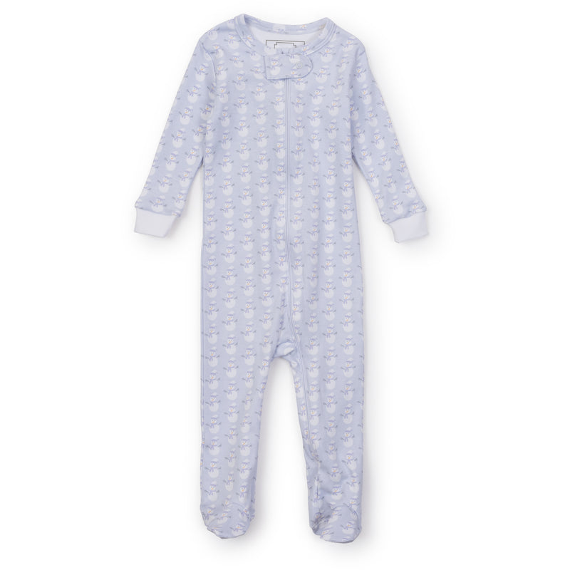 Lila + Hayes Snowman Zipper Footie - Blue