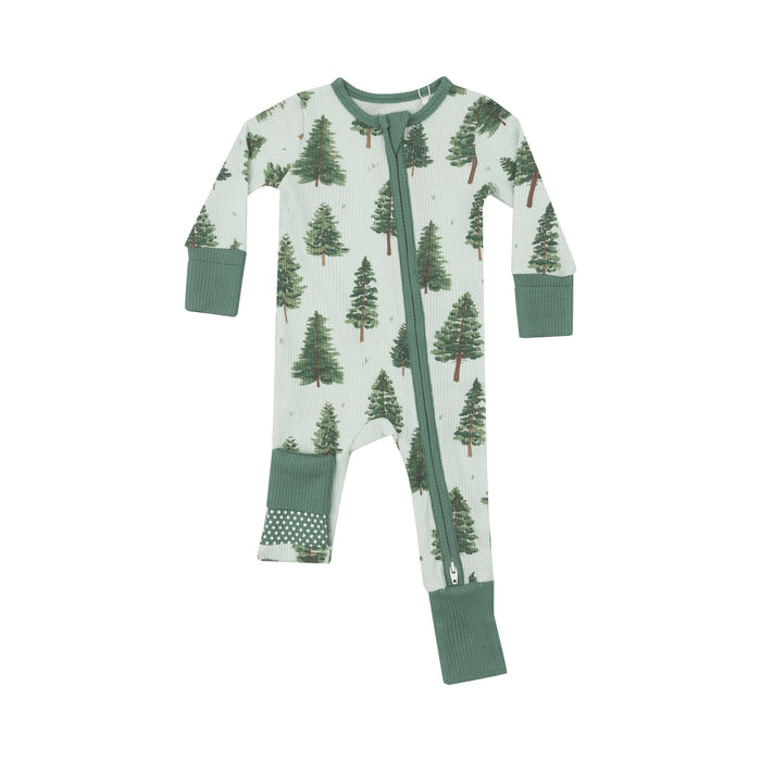 Angel Dear Forest Trees Waffle Knit Zipper Romper - Green