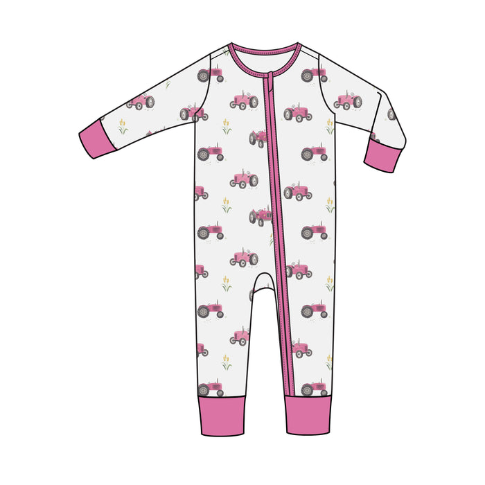 Angel Dear Pink Tractors Zipper Romper