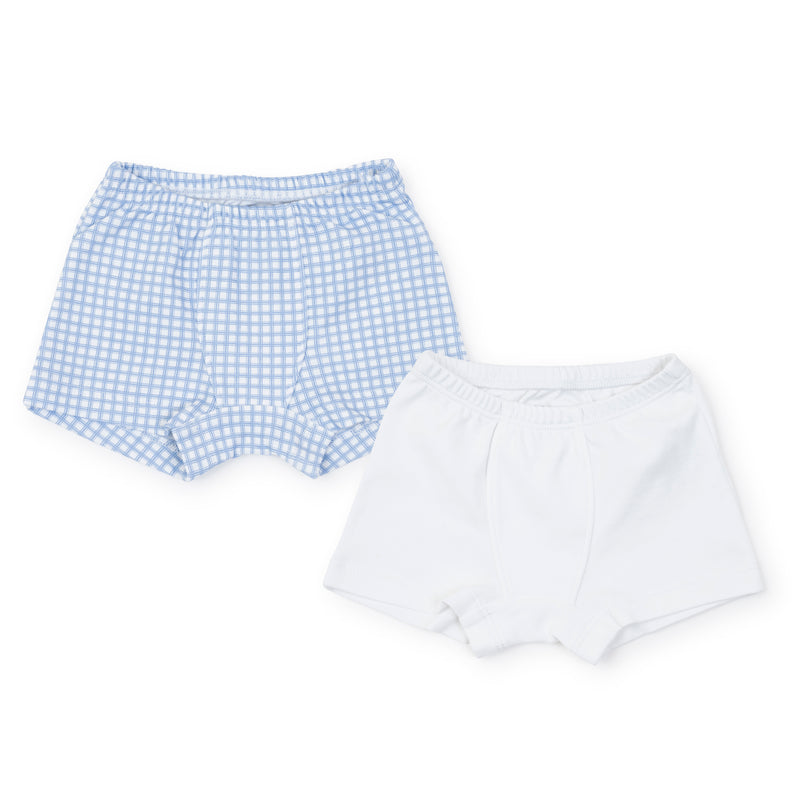 Lila + Hayes Boys Underwear Set - Light Blue Box Plaid/White