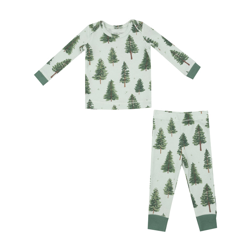 Angel Dear Forest Trees Waffle Knit Pajama Set - Green