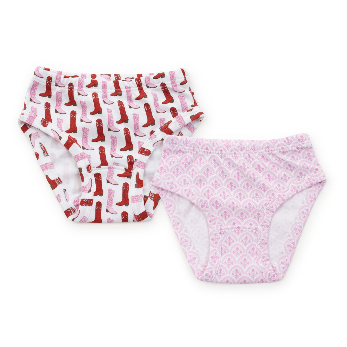 Lila + Hayes Girls Underwear Set - Cowgirl Boots/Scalloped Pink