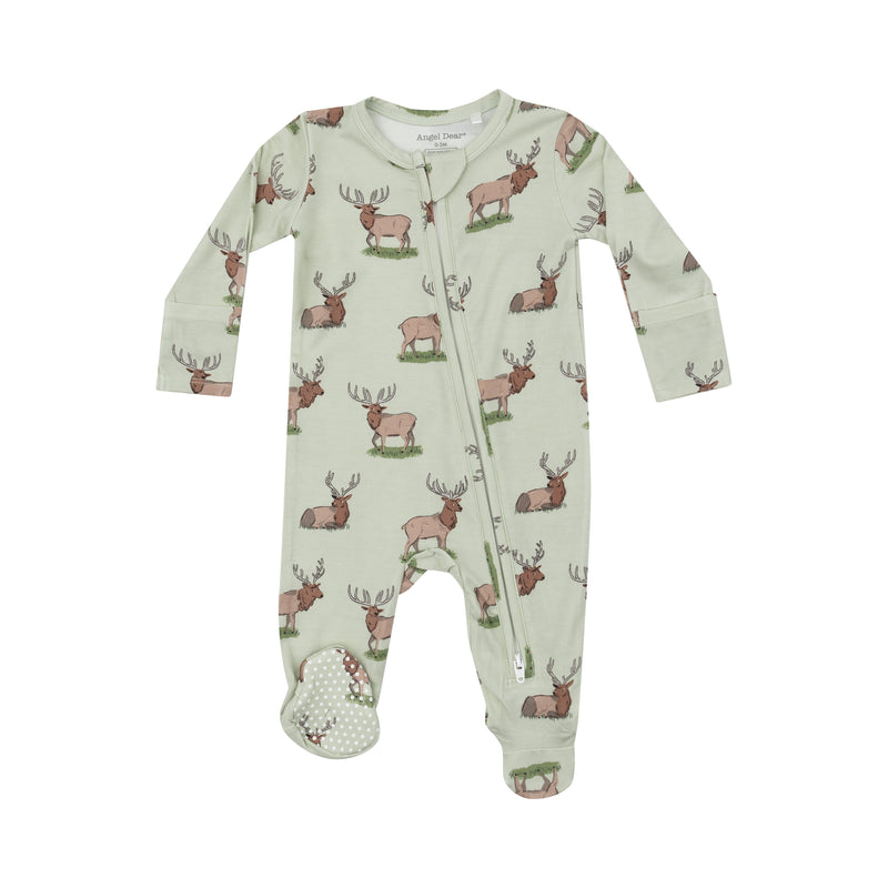 Angel Dear Elk Zipper Footie - Green