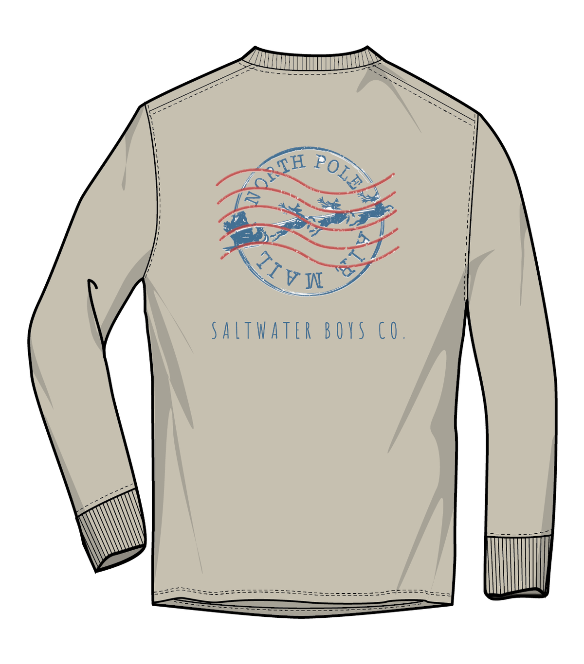 Saltwater Boys Company Christmas Stamp Long Sleeve T-Shirt - Khaki