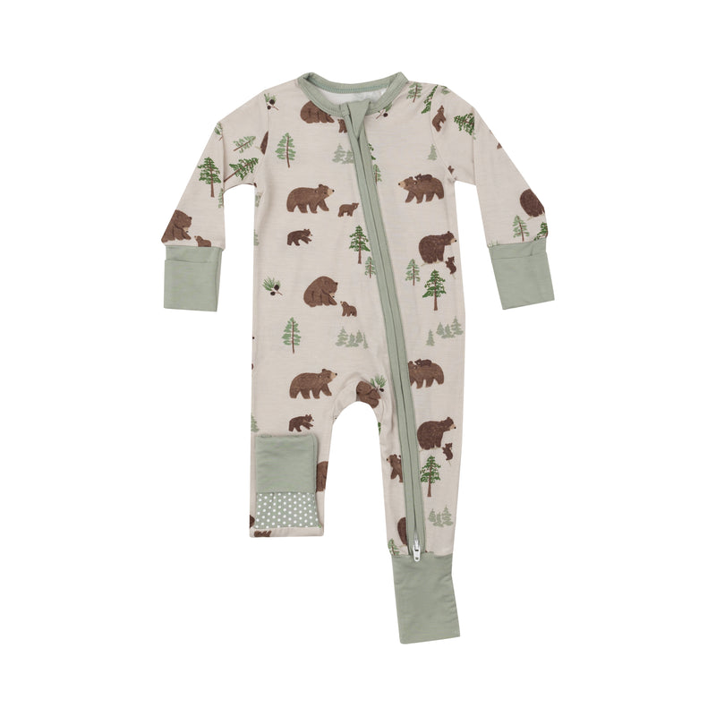 Angel Dear Sweet Brown Bears Zipper Romper - Beige