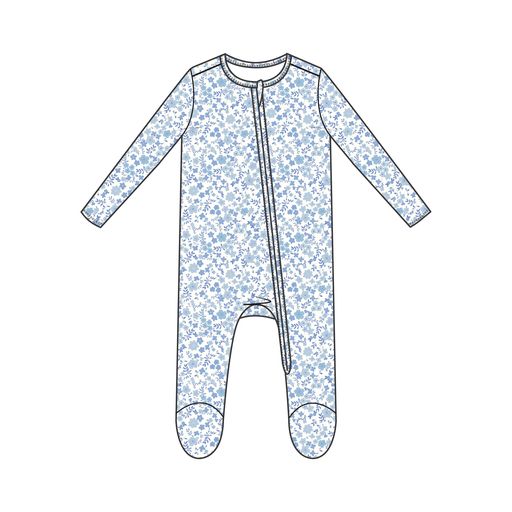 Angel Dear Blue Floral Zipper Footie