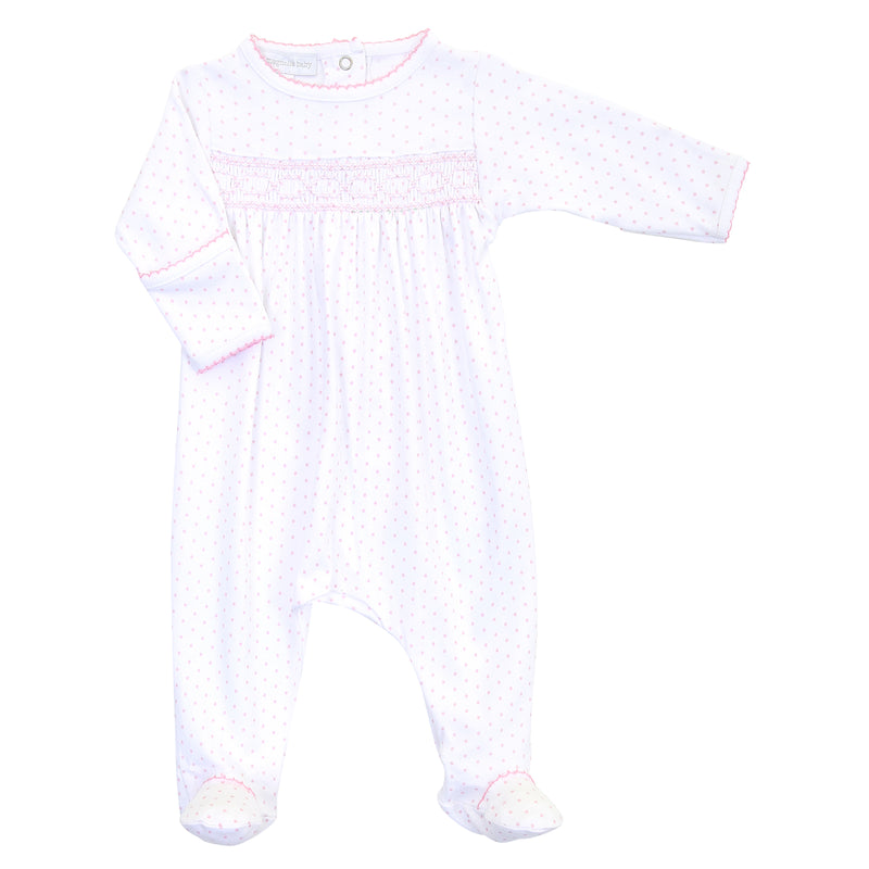 Magnolia Baby Mini Dot Essentials Smocked Footie - Pink