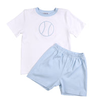 Magnolia Baby At the Ballpark Applique Blue Short Set