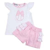 Magnolia Baby At the Ballpark Applique Pink Ruffle Flutters Short Set