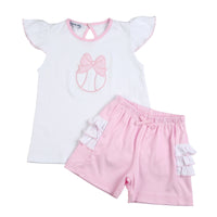 Magnolia Baby At the Ballpark Applique Pink Ruffle Flutters Short Set