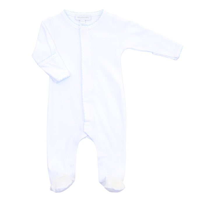 Magnolia Baby Essentials Footie - White w/ Blue Trim