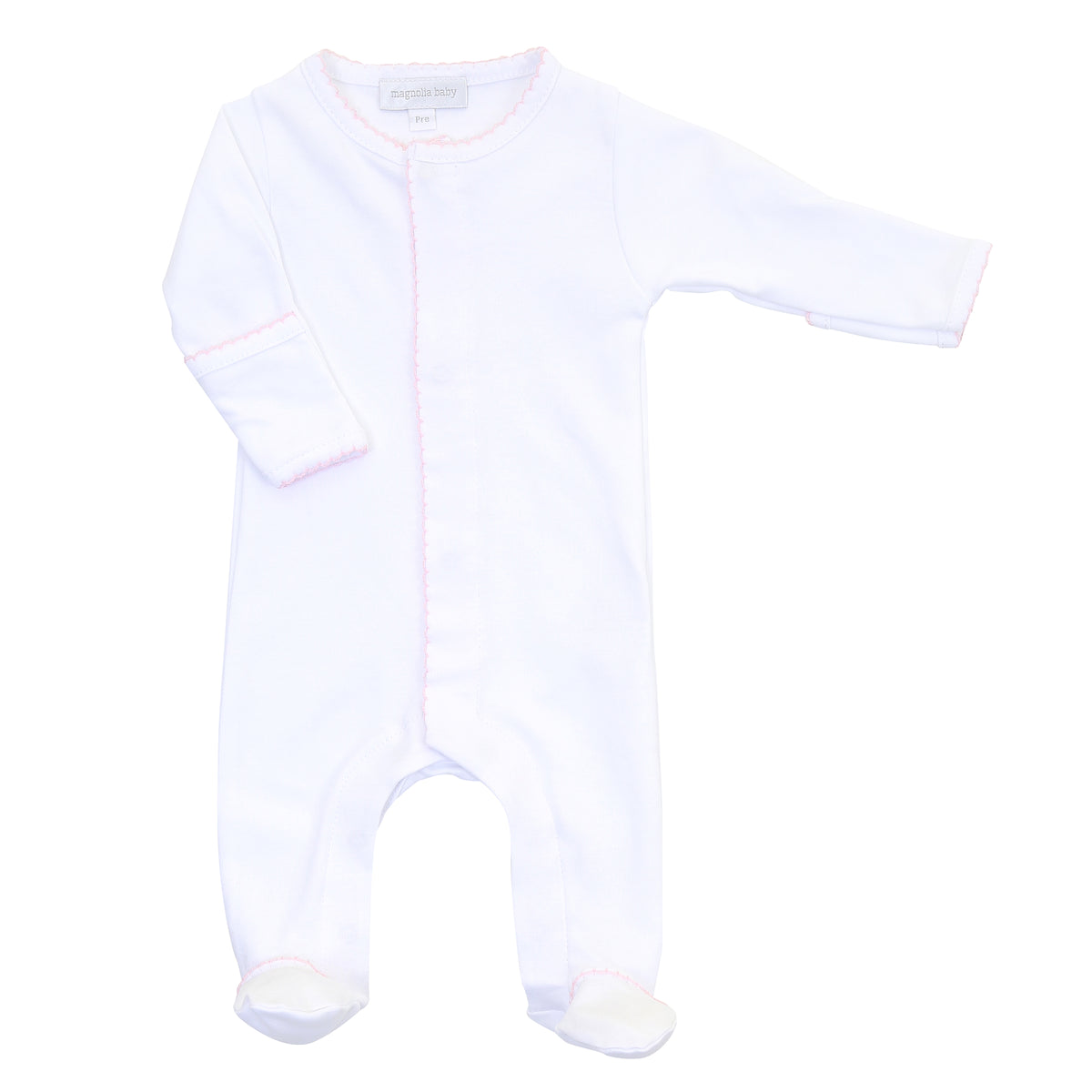 Magnolia Baby Essentials Footie - White w/ Pink Trim