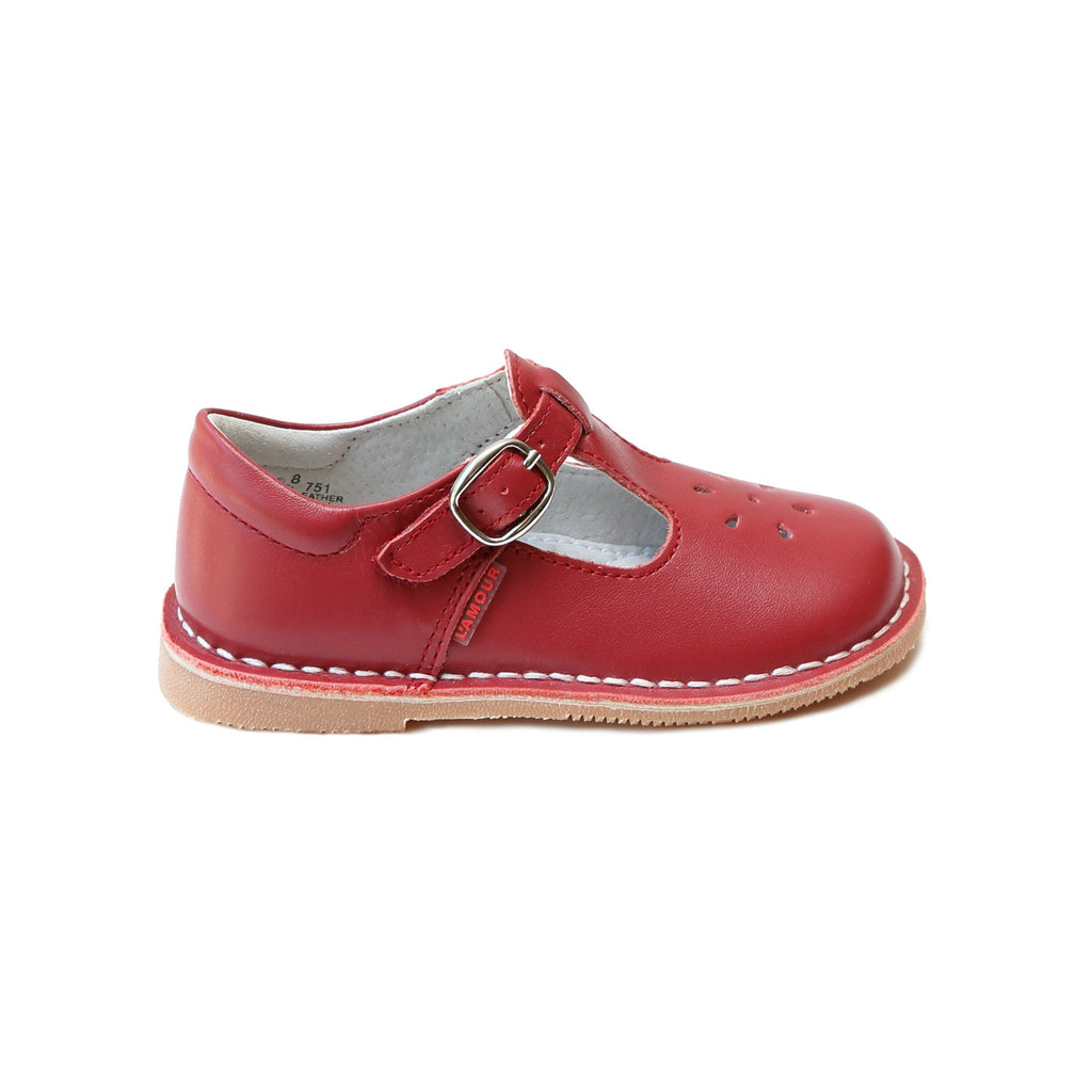 L’Amour Joy Classic Leather T-Strap Mary Jane - Red