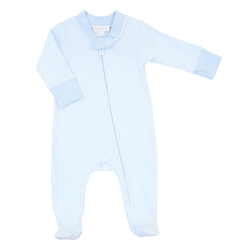 Magnolia Baby Mini Striped Essentials Zipped Footie - Blue